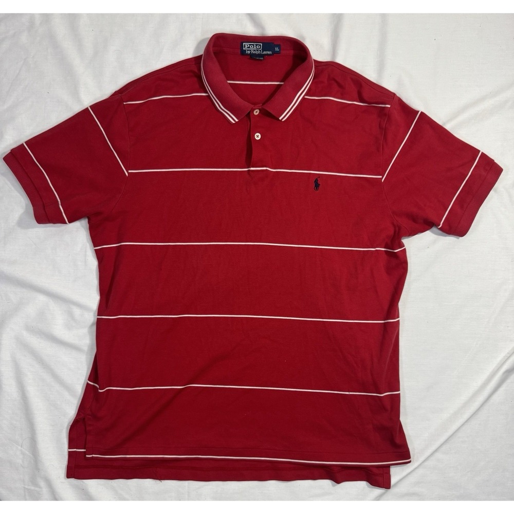 Polo by‎ Ralph Lauren men's XL red And White Striped short sleeved Polo
